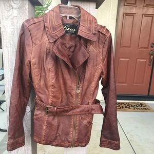 Brown faux leather Guess jacket